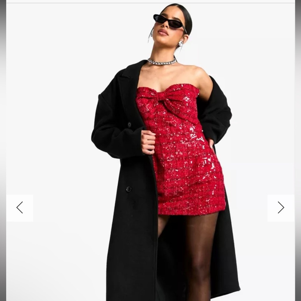 Boohoo Strapless Red Sequin Dress